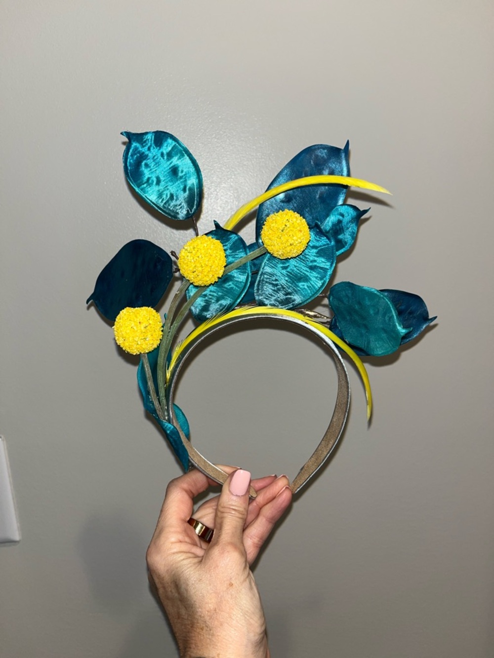 Teal and Yellow Floral Derby Headband. Light and whimsy for colorful fun!